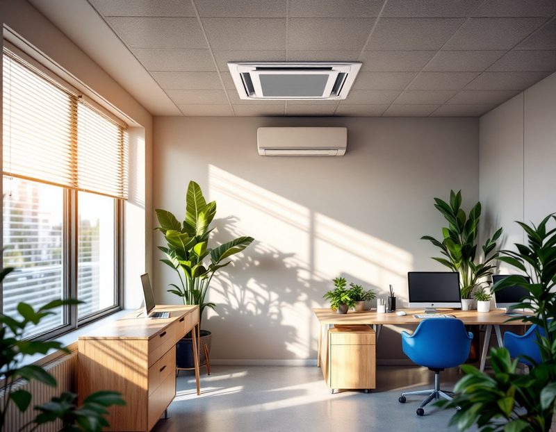 Climatisation cassette au plafond d'un bureau
